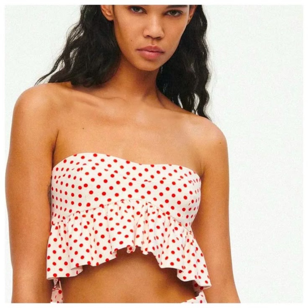 Zara Red Polka Dot Strapless Top